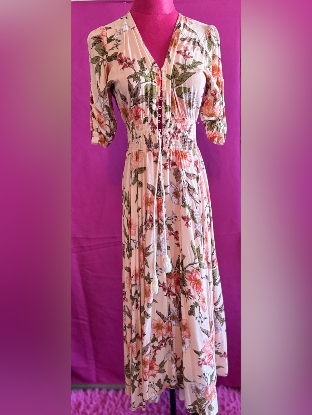 Jaase Boho Maxi Dress with Tassel Tie